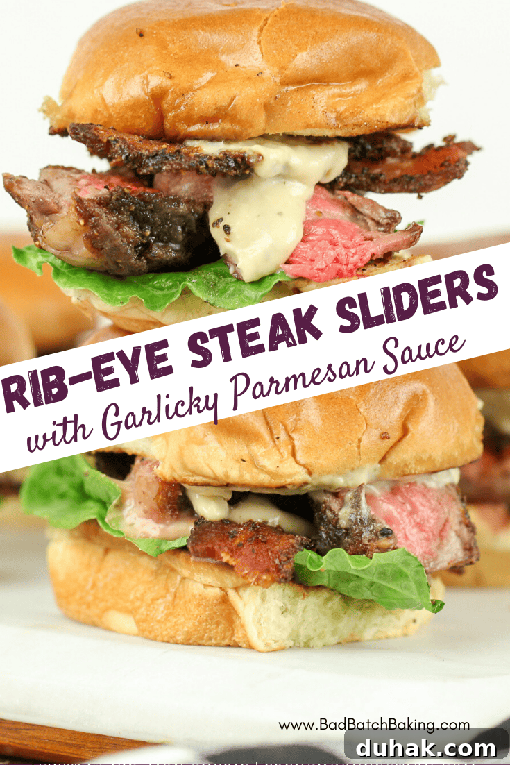 Rib-Eye Steak Sliders with Garlicky Parmesan Sauce