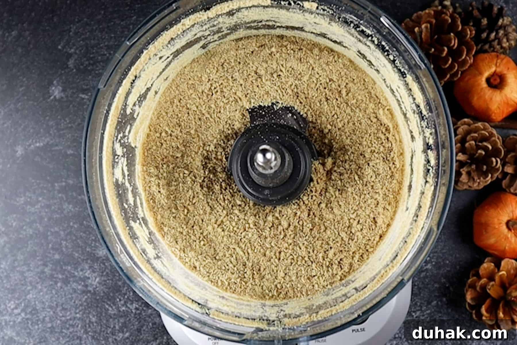 Decadent Chocolate Pumpkin Pie Recipe for Fall Desserts 5 Graham crackers crushed after being blended in a food processor.
