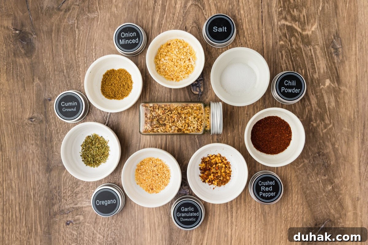 DIY Taco Seasoning Blend for Authentic Mexican Flavor 4 ingredients for taco seasoning mix in small white bowls