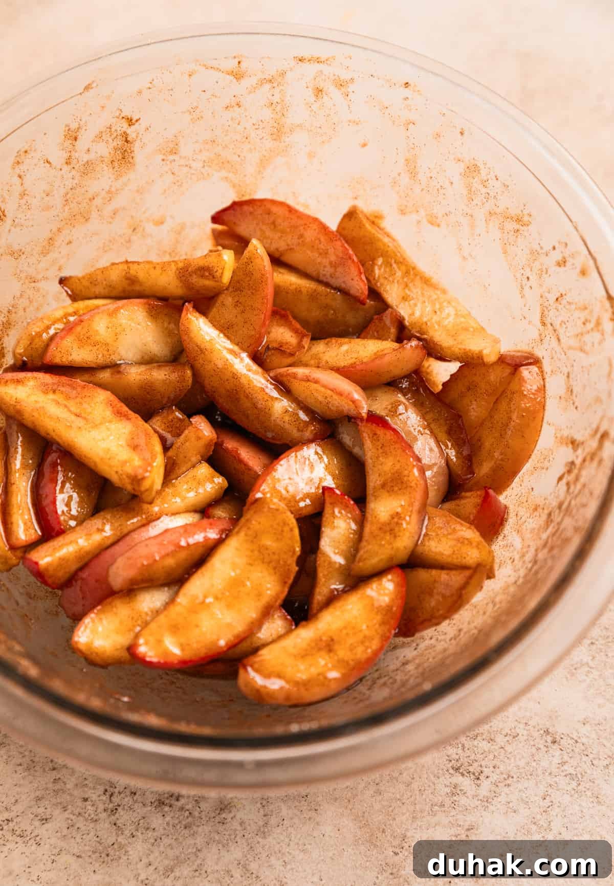 Sliced apples tossed in butter, cinnamon and sugar.