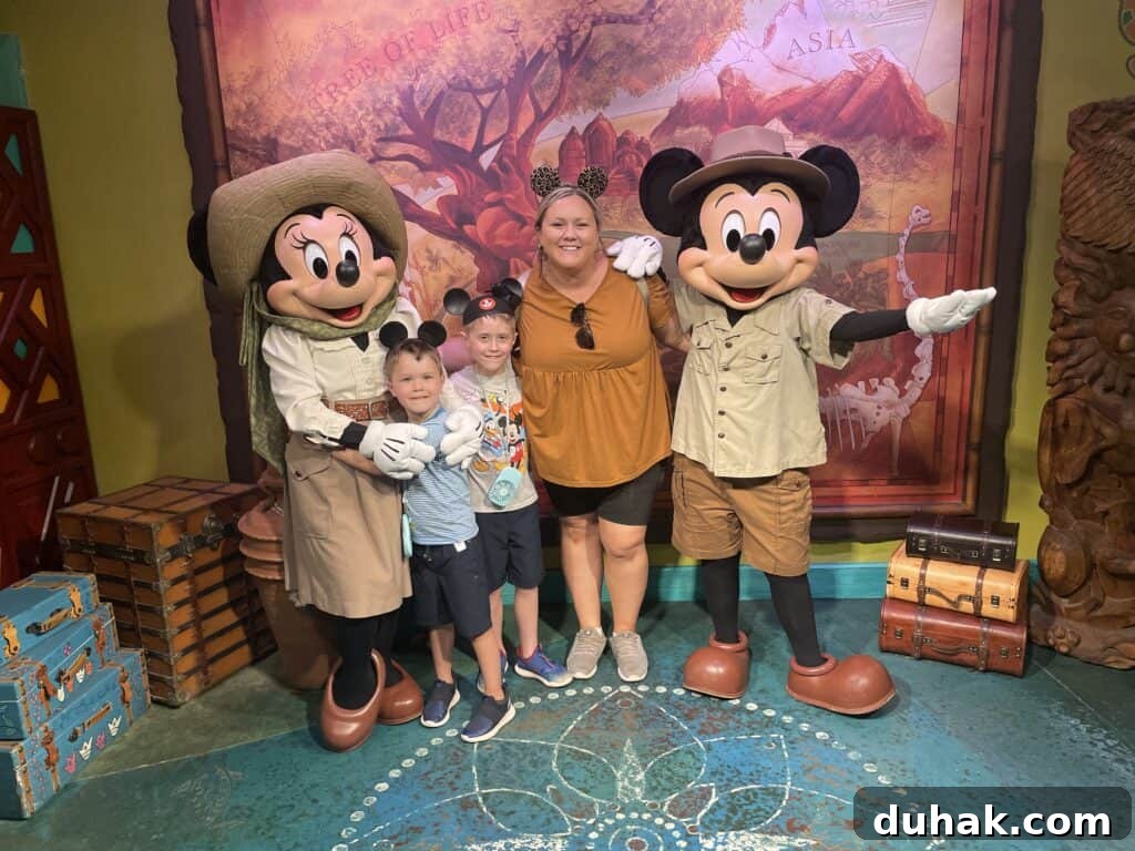 Meeting Mickey and Minnie at Adventure Outpost.