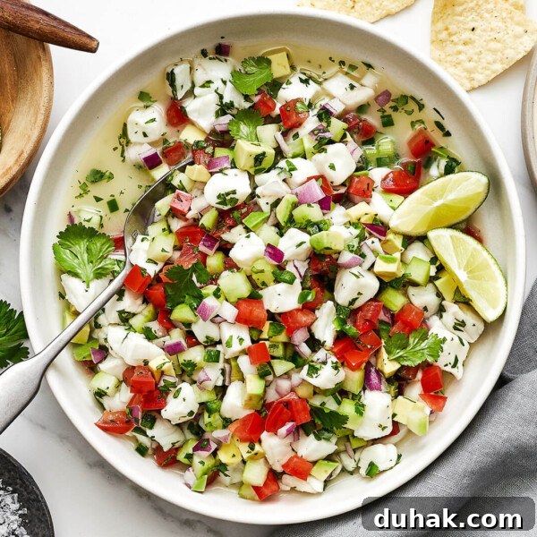 A white bowl of ceviche