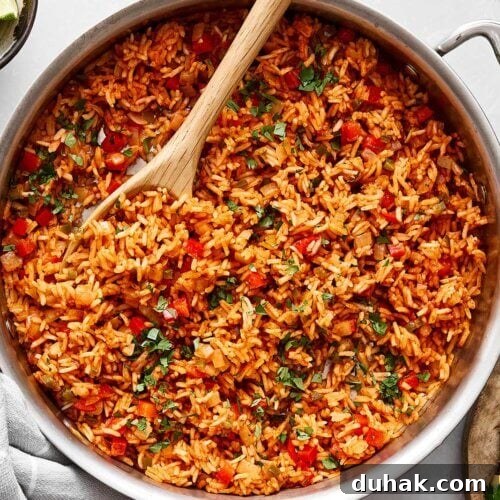 Mexican rice in a pan.