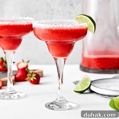 Frozen strawberry margarita cocktails.