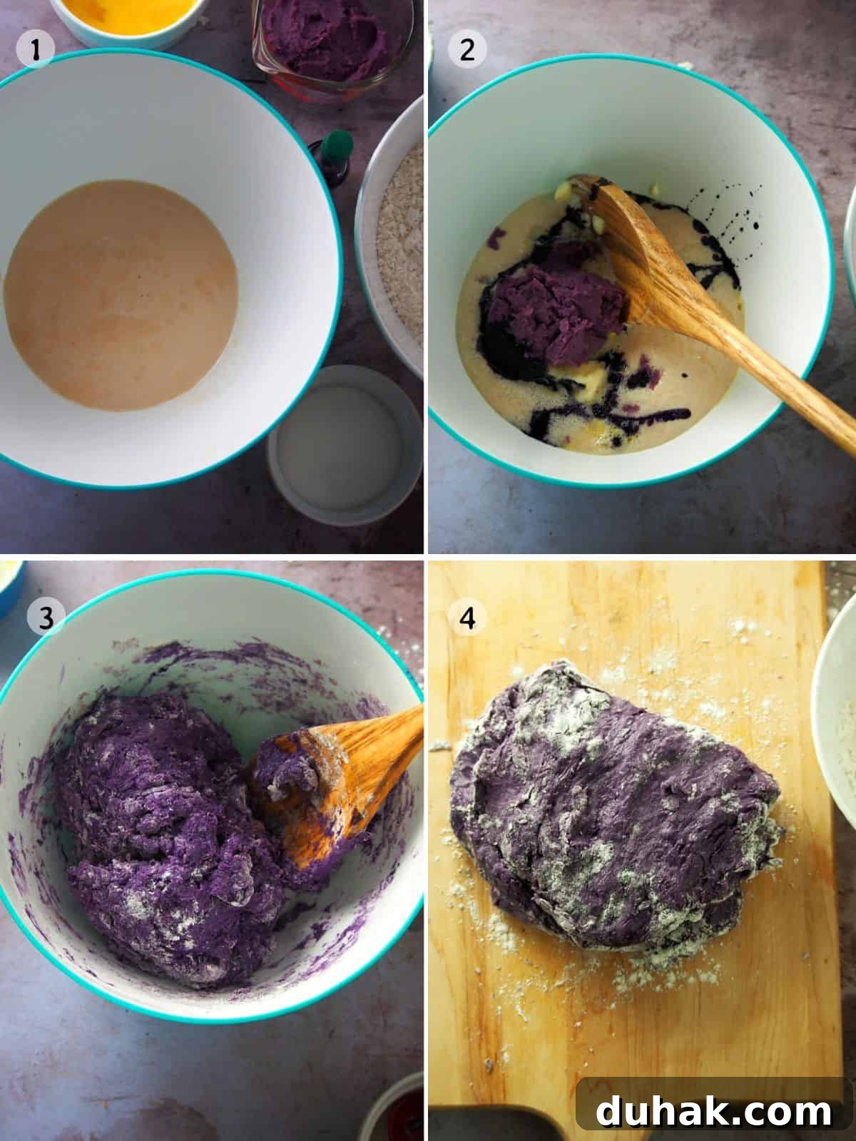Ube Cheese Pandesal Recipe: Soft Filipino Purple Yam Rolls 4 making the ube pandesal dough.