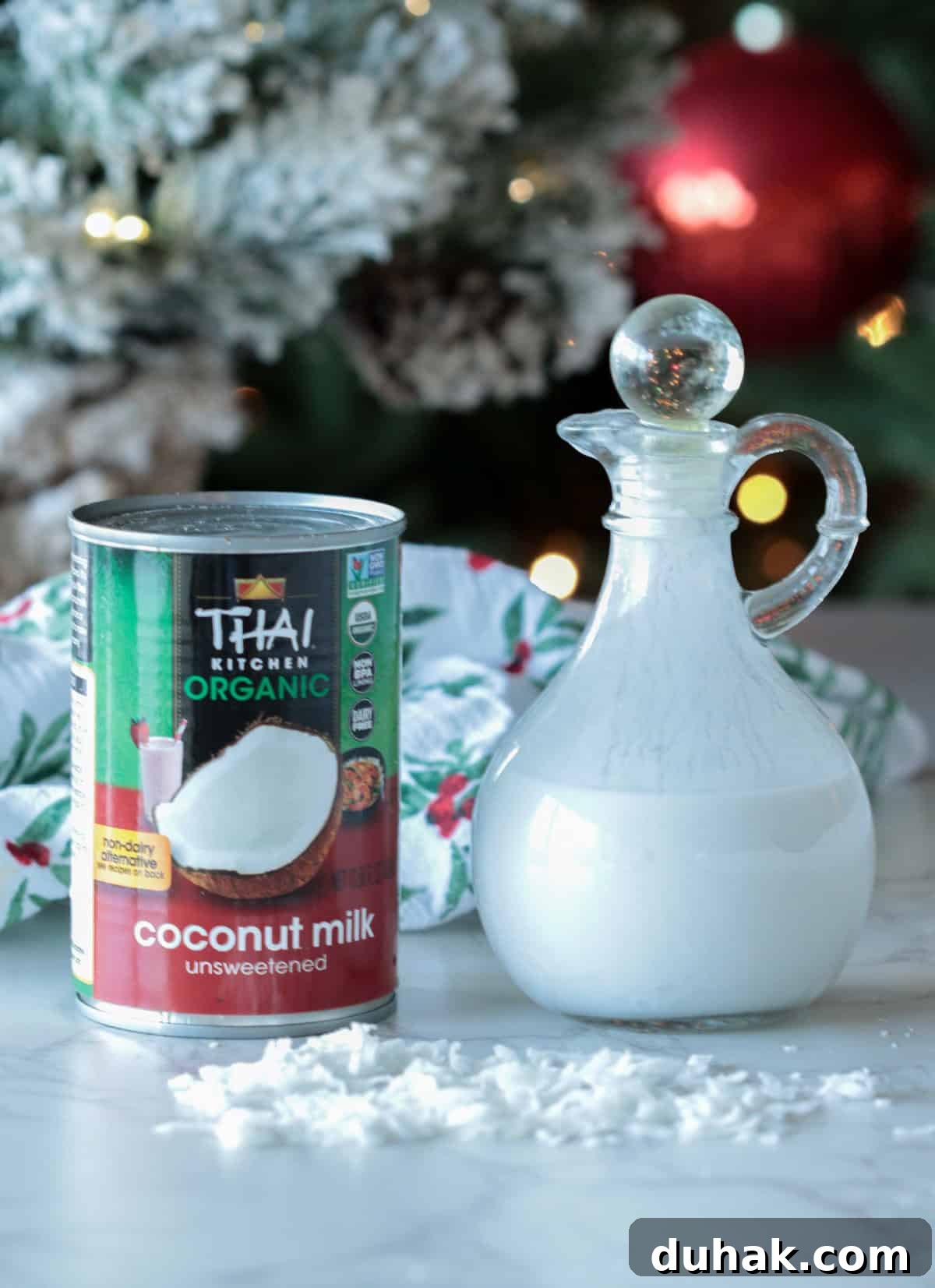 Coconut milk on table.