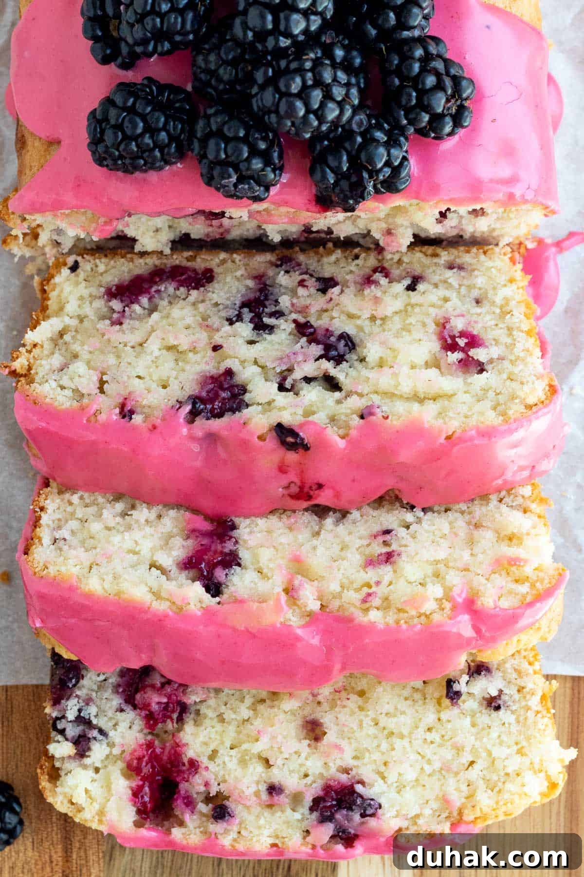 Lemon Blackberry Quick Bread Recipe for Moist Loaves 3 blackberry lemon bread cut into slices and stacked over one another