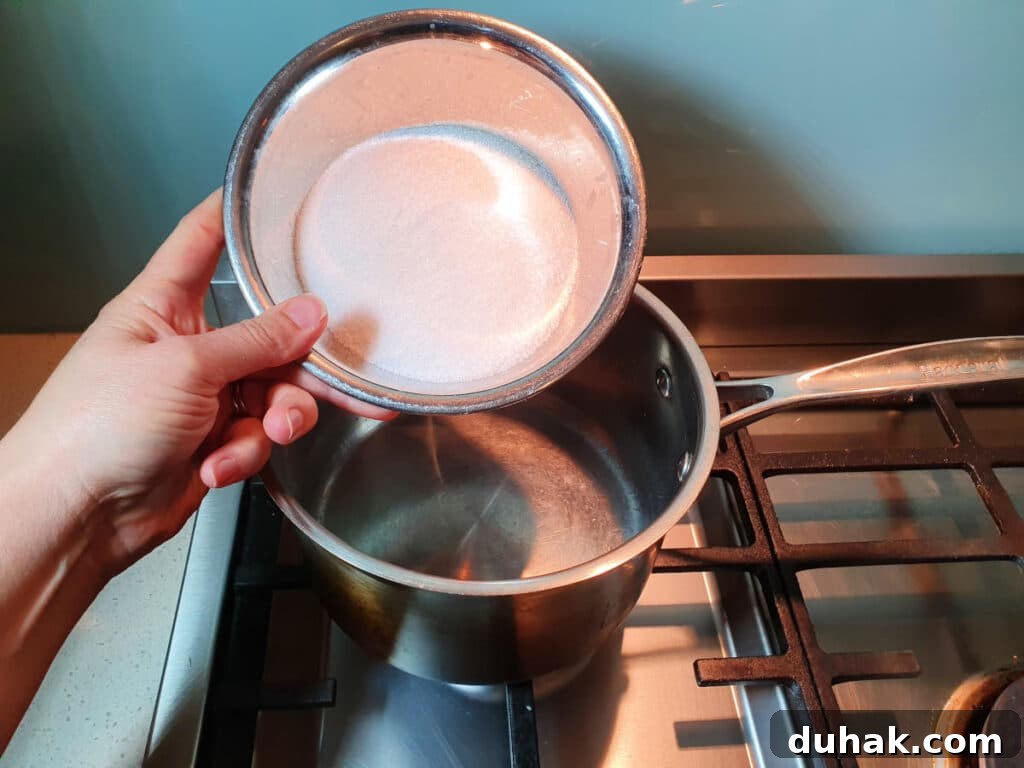 How to Make Homemade Cola Soda from Scratch 4 adding white sugar to saucepan.