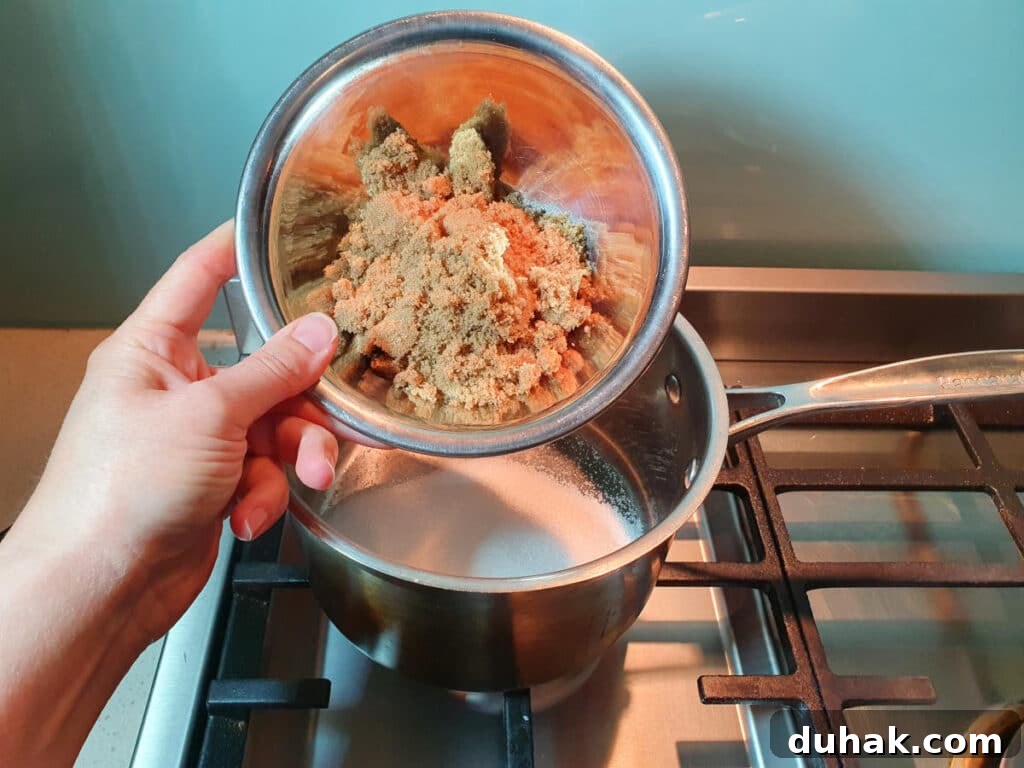 How to Make Homemade Cola Soda from Scratch 5 adding brown sugar to saucepan.