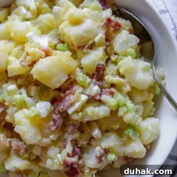 Mary’s Authentic German Potato Salad Recipe for Gatherings 2 German potato sald in serving bowl.