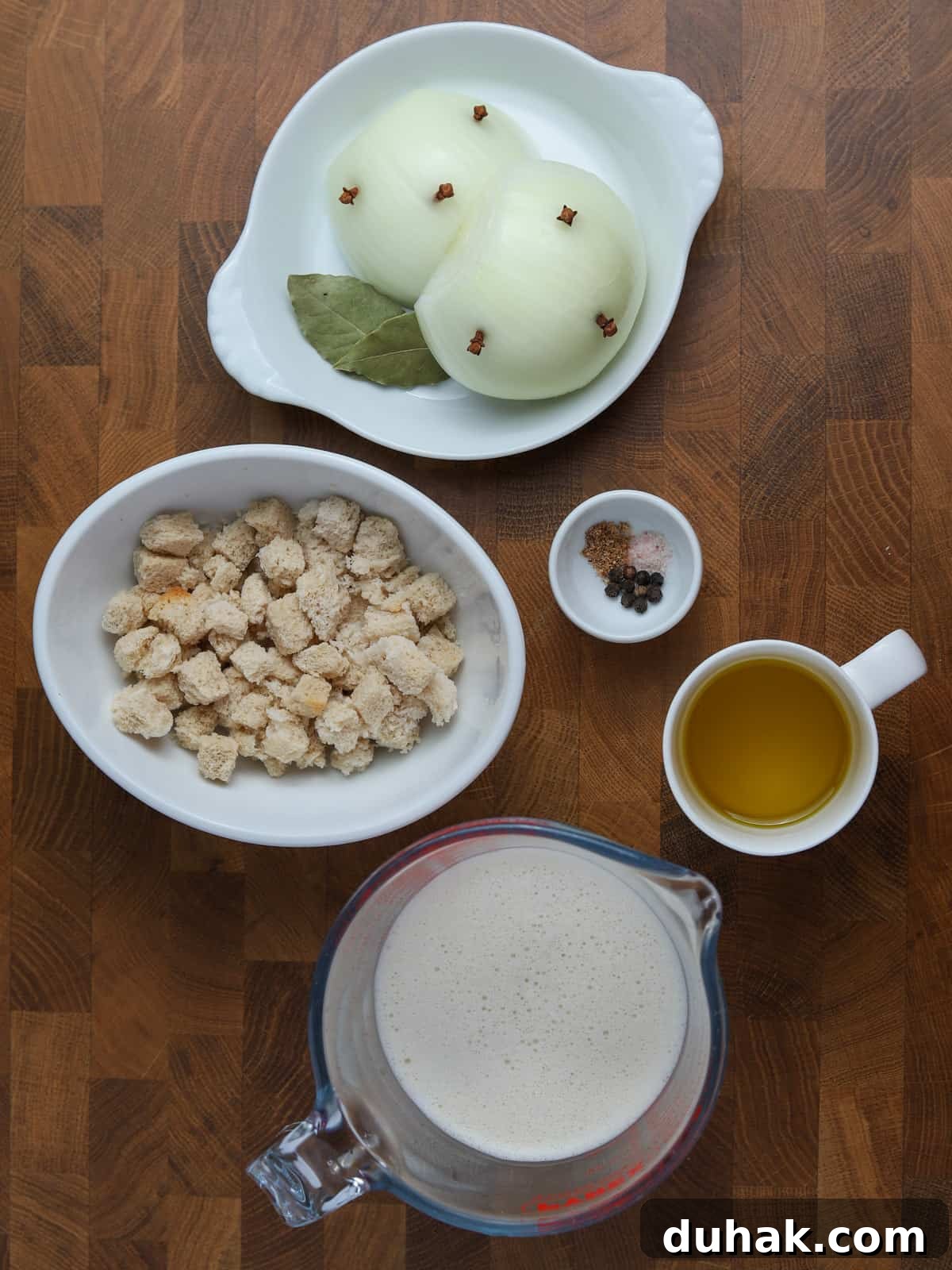 Photo of the ingredients to make Vegan Gluten-Free Bread Sauce.