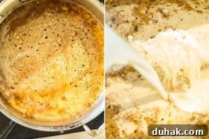 One-Pan Creamy Chicken and Spinach Pasta Skillet 5 process of making creamy sauce