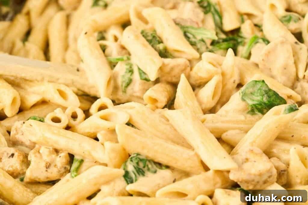 One-Pan Creamy Chicken and Spinach Pasta Skillet 9 final dish close up