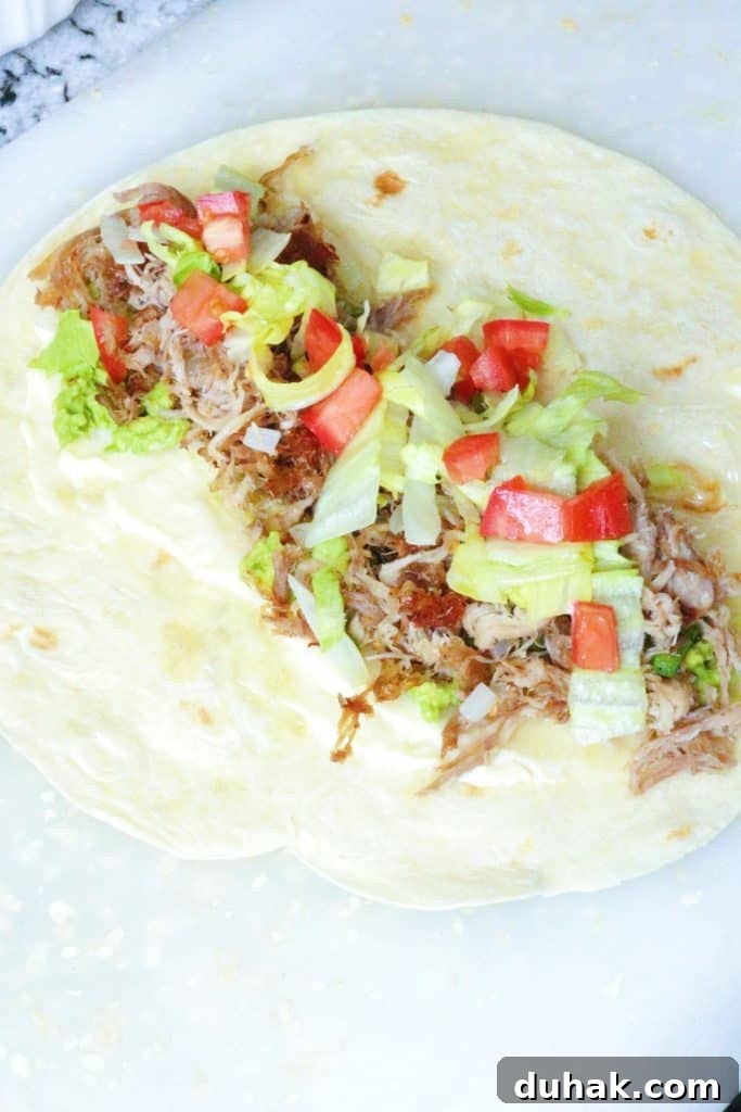 Everyday Shredded Pork and Avocado Burritos #porkburritos #mexicanfood #porkandavocadoburritos