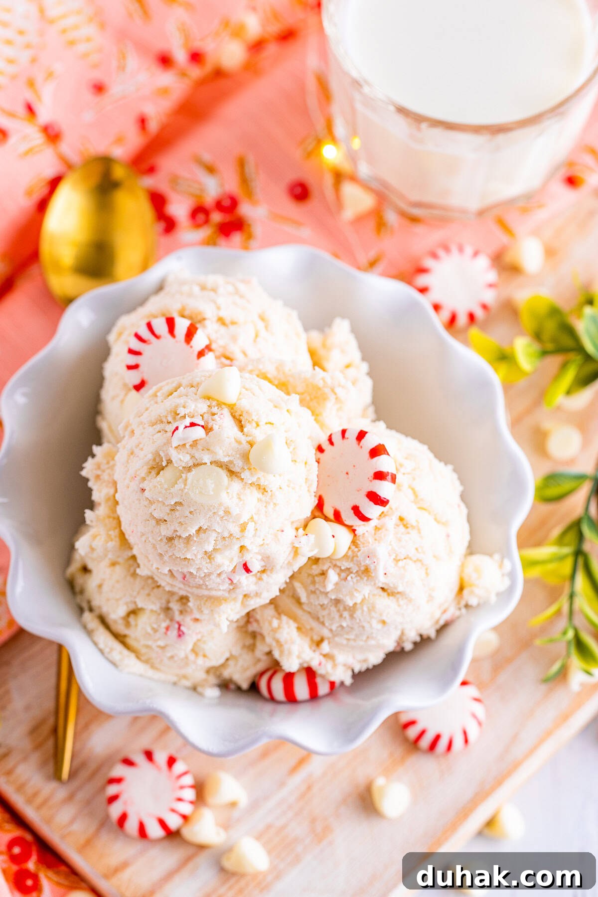 overhead image easy edible cookie dough recipe in white bowl