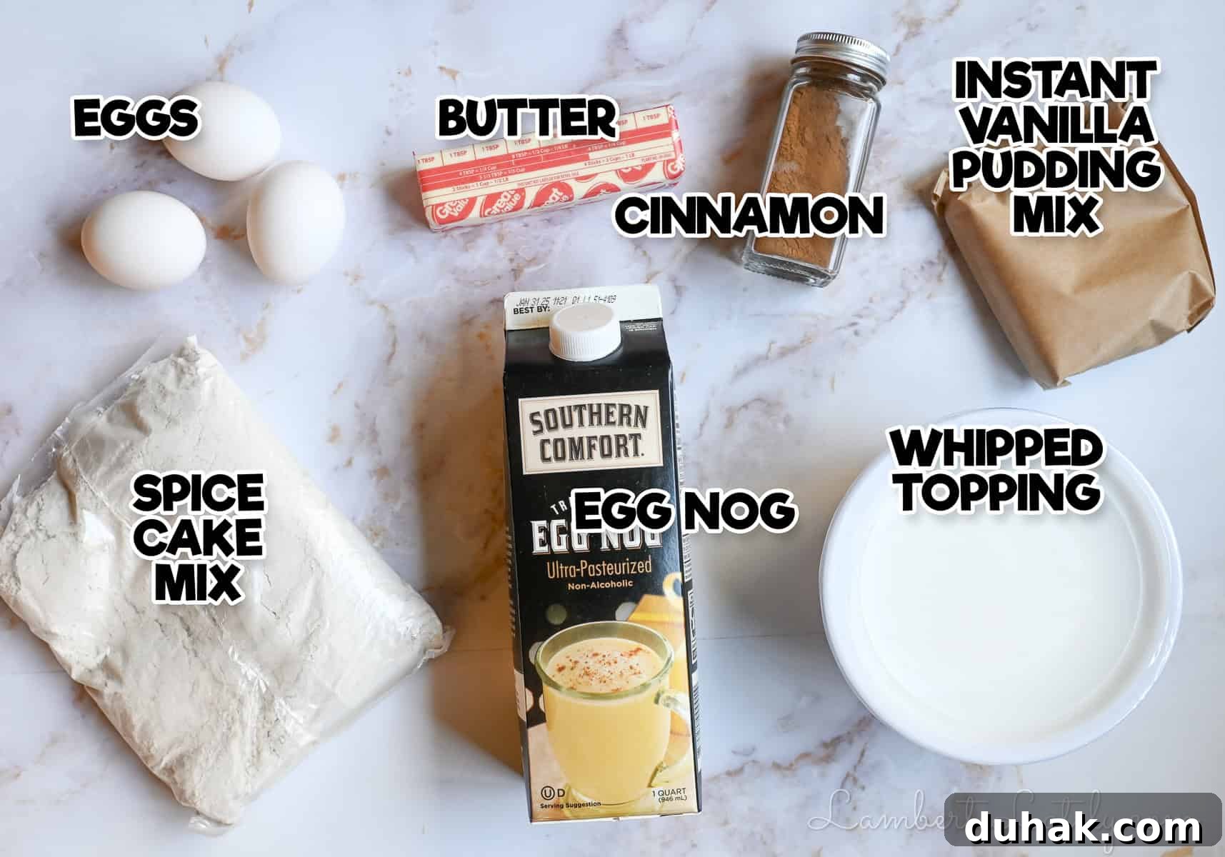 Creamy Eggnog Poke Cake Recipe for Holiday Dessert 3 ingredients for egg nog poke cake.