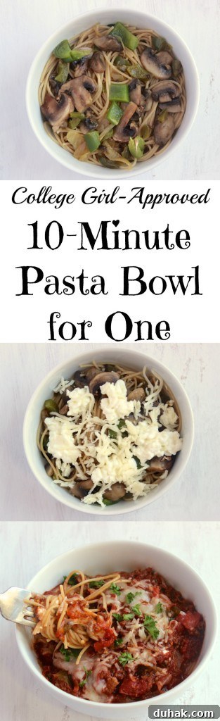 Single-Serve College Pasta Bowl Recipe for One 6 Super cheesy, easy single-serving pasta bowl that you can whip up in 10 minutes or less! Plus an easy trick for wilting spinach.