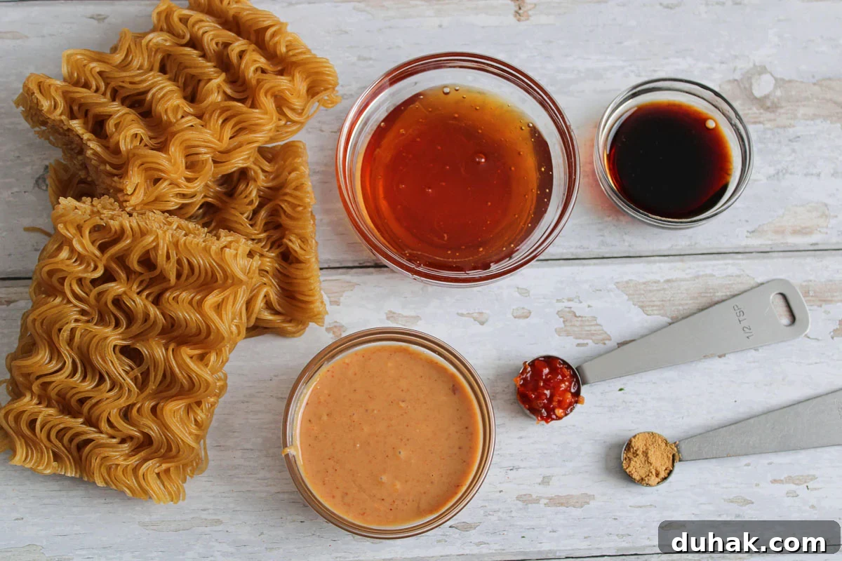 Ingredients for Thai peanut butter ramen. 
