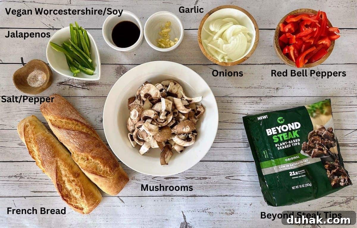Beyond Steak Tips: Flavorful Marinated Beef Skewers Recipe 4 Beyond Steak Tips Recipe Ingredients: Beyond steak tips, mushrooms, jalapenos, red bell peppers, onions, garlic, soy and Worcestershire sauce, salt, pepper, and french bread.