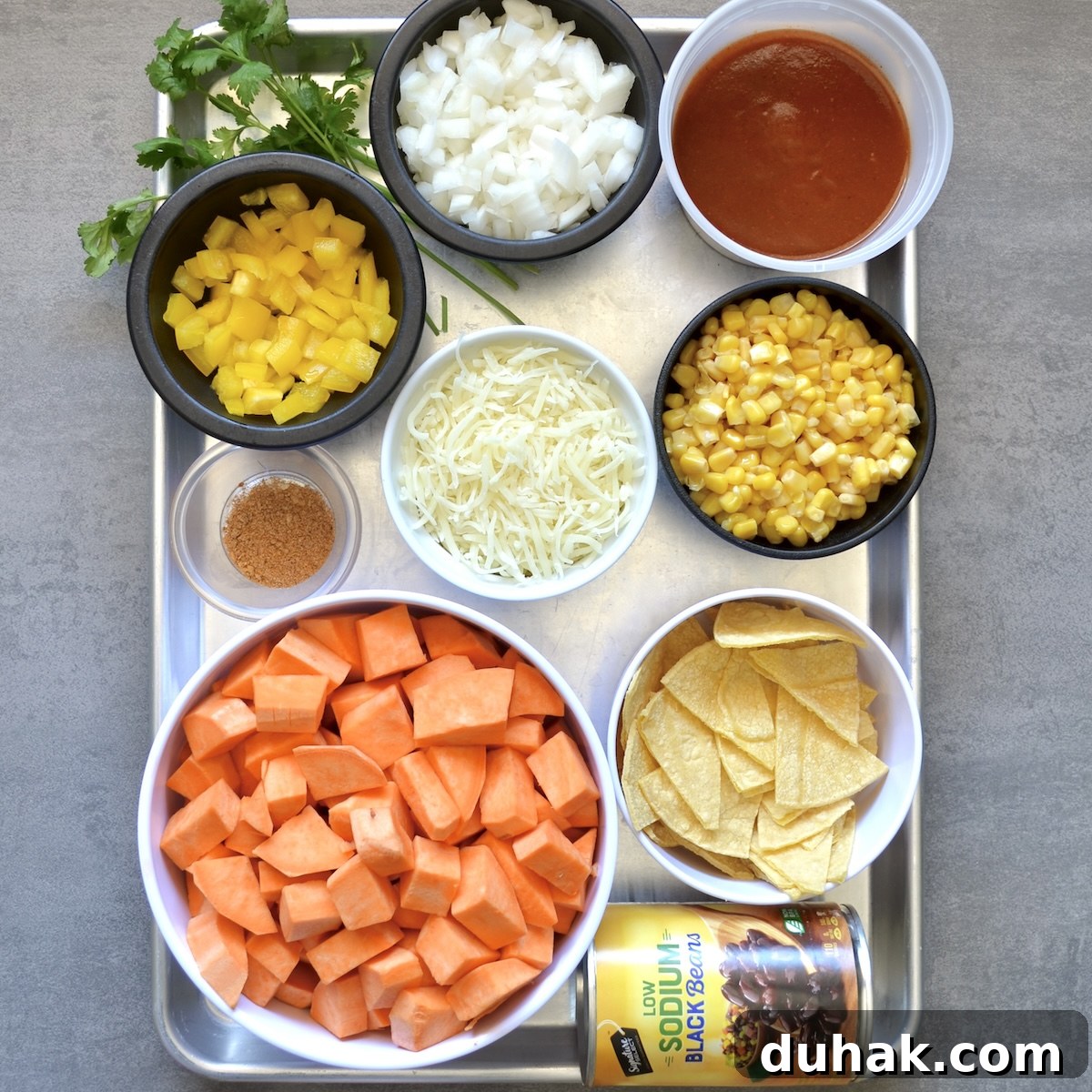 Ingredients for sweet potato black bean casserole