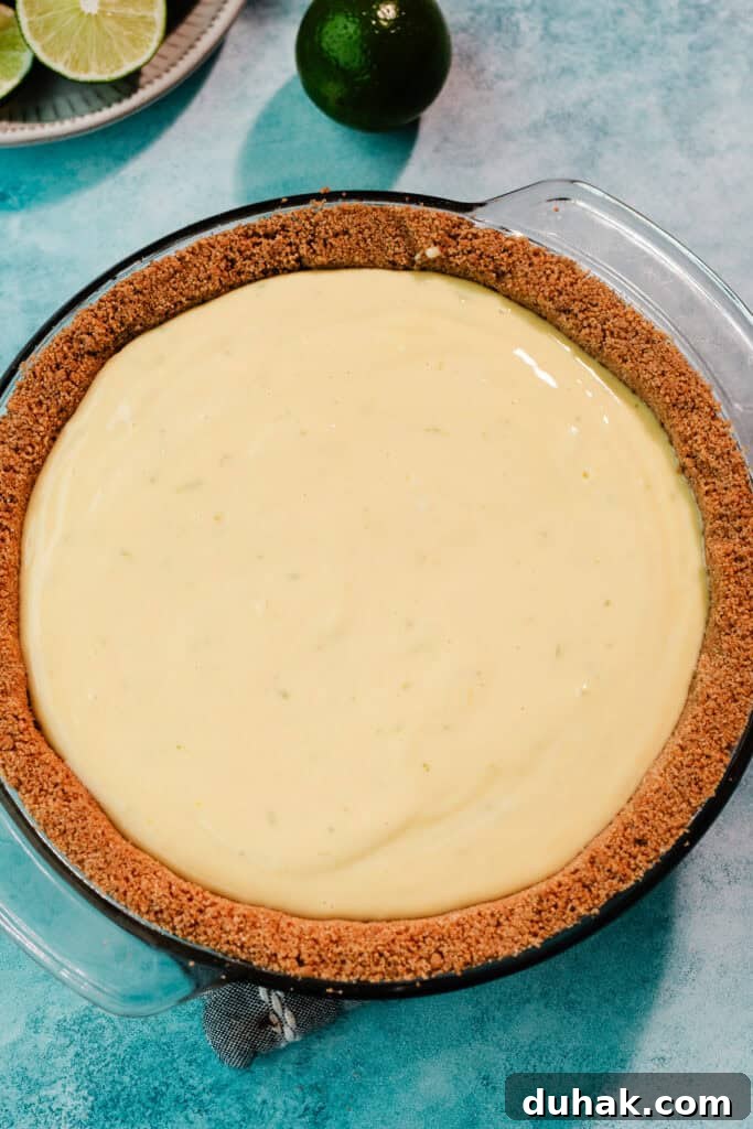 The crust filled with the unbaked filling, ready for the oven.