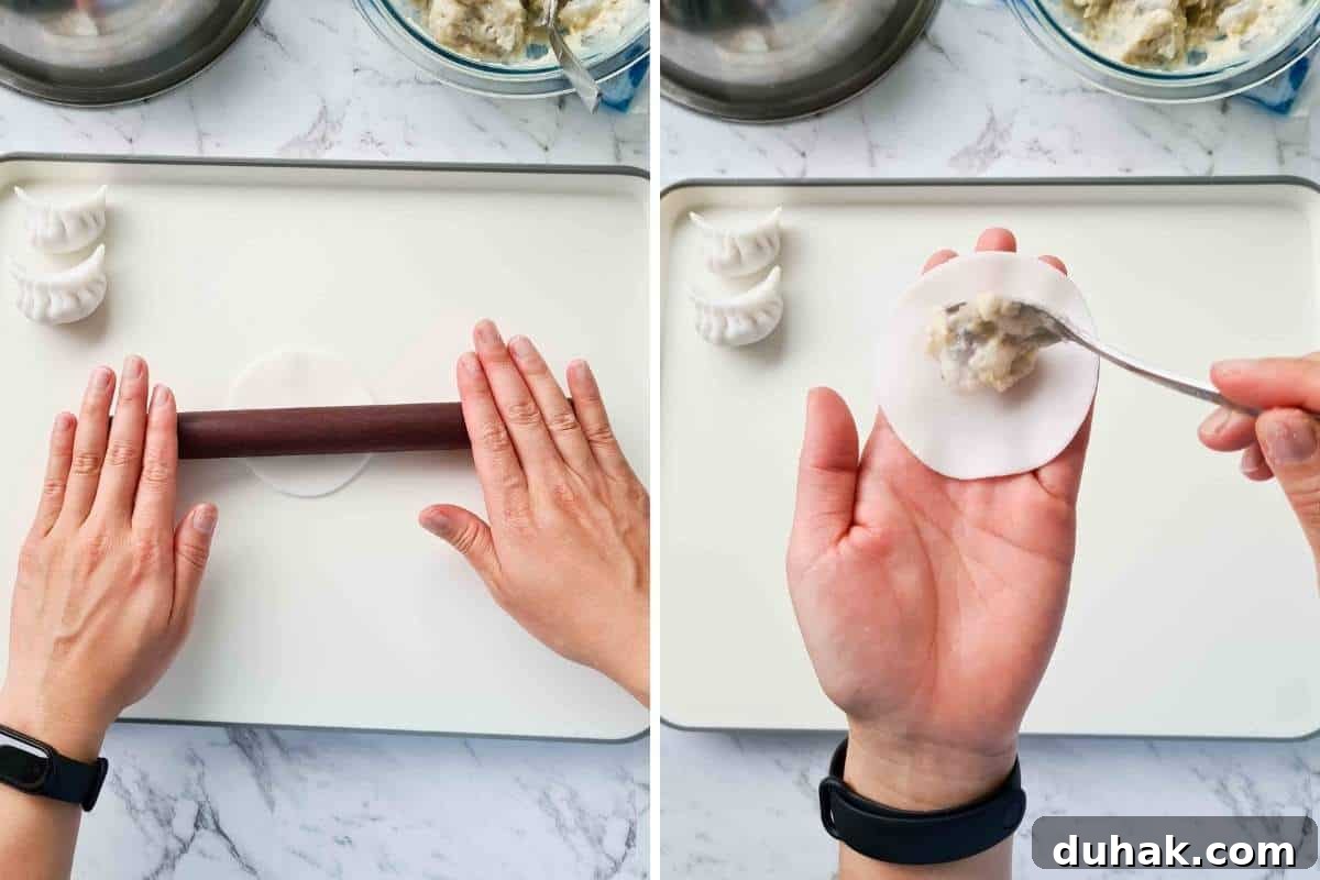Two step collage of folding a har gow part 1