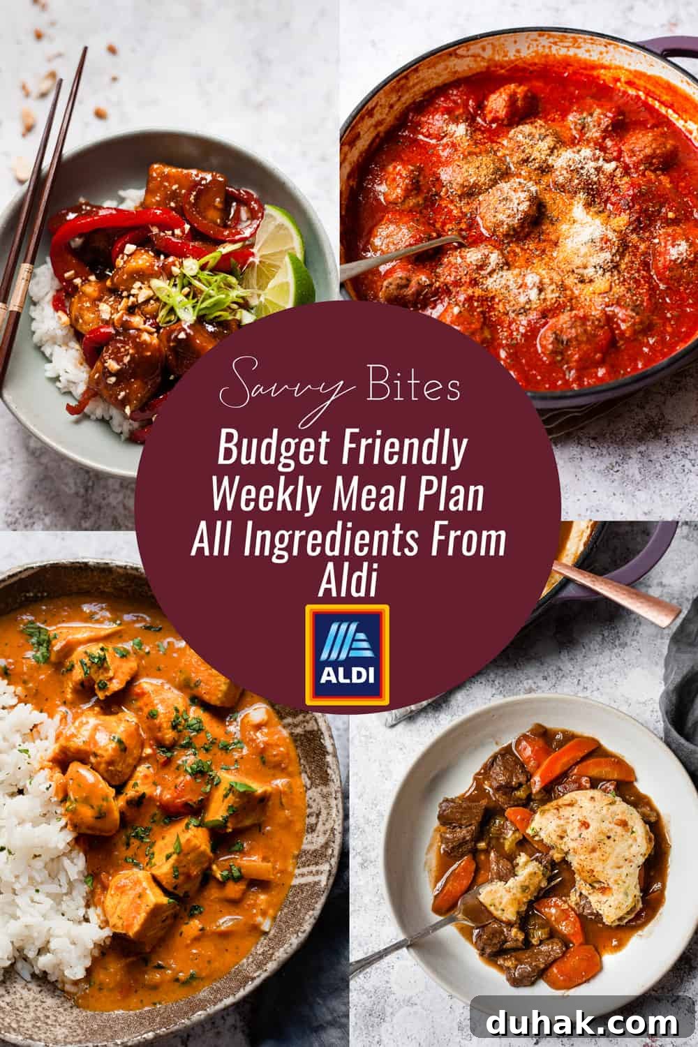 7-Day Aldi Budget Meal Plan: Dec 21–27 Weekly Menu 2 collage of dinners for the Aldi budget meal plan
