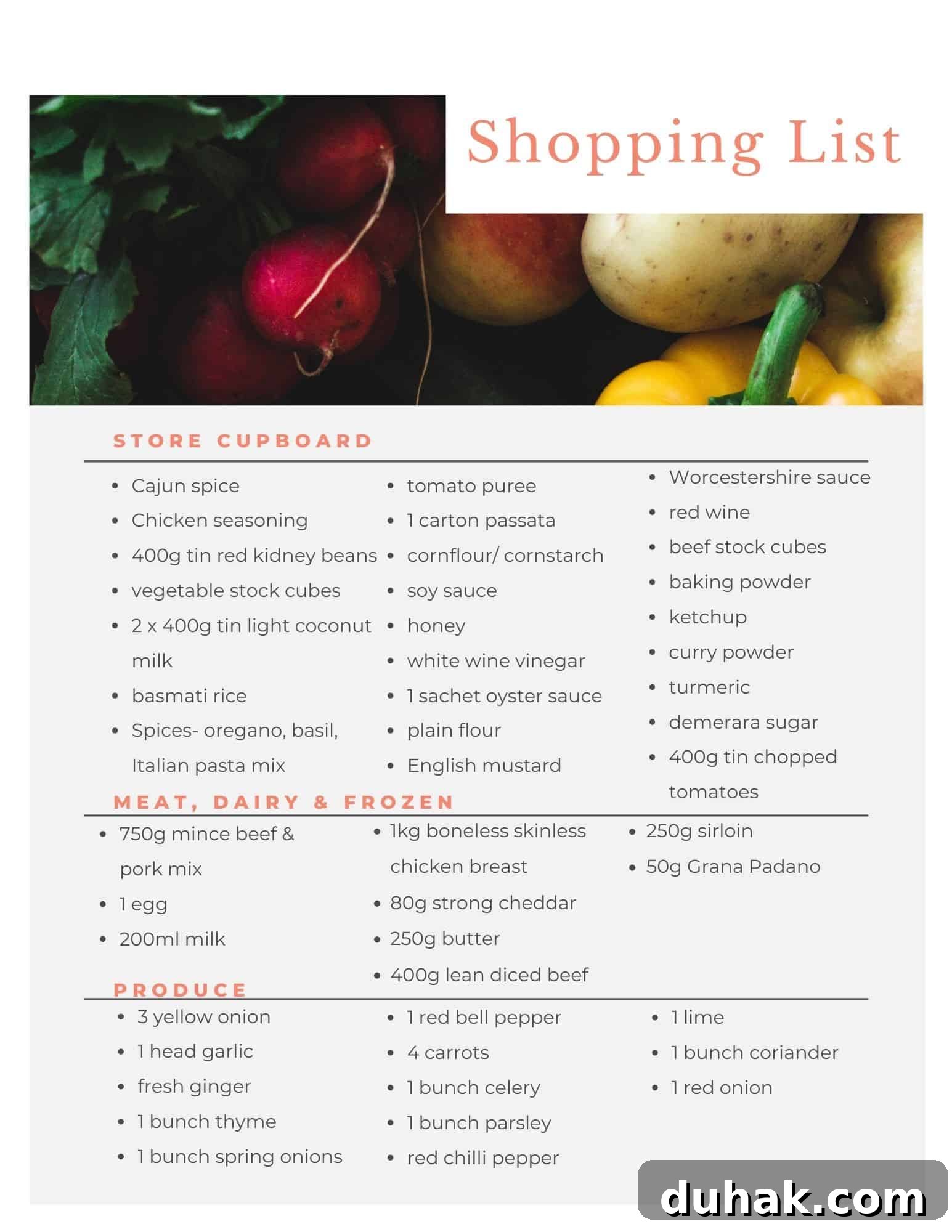 7-Day Aldi Budget Meal Plan: Dec 21–27 Weekly Menu 10 Shopping list for the Aldi budget meal plan.