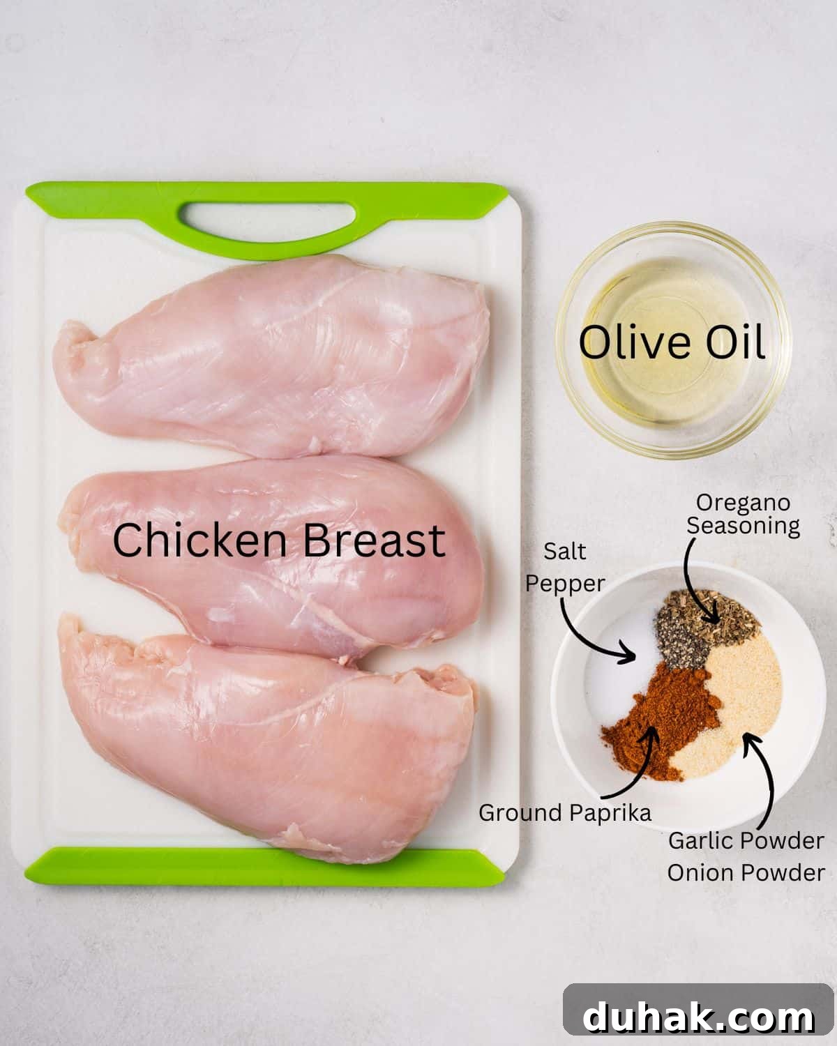 Crispy Juicy Air Fryer Chicken Breast Recipe in 20 Minutes 3 ingredients needed for air fryer chicken breasts.