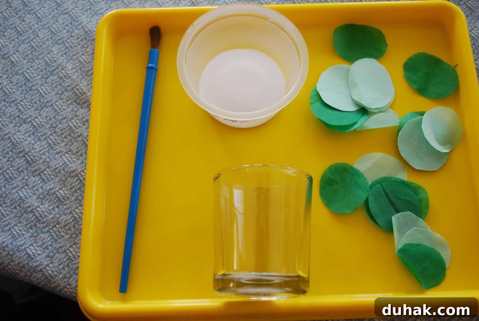 St. Patrick’s Day Votive Candle Craft Ideas 4 votive glue paper circles on yellow tray
