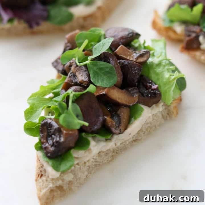 A close up of an open sandwich with mushrooms and lettuce