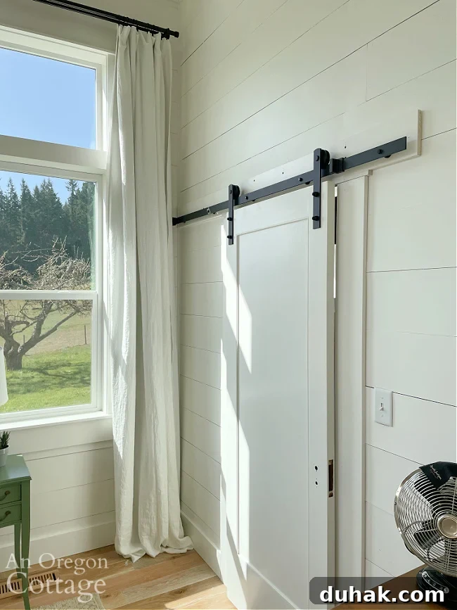 Farmhouse Moving Day: Vintage Rugs, Linen Finds, Books & More 8 linen curtain panel-closet barn door