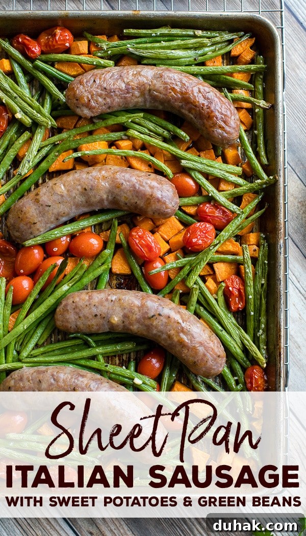 One-Pan Italian Sausage with Roasted Vegetables 9 An ideal weeknight meal, this sheet pan Italian sausage dinner with sweet potato, green beans, and cherry tomatoes is full of flavor and lets you get a filling, veggie-packed supper on the table with minimal prep and clean-up!