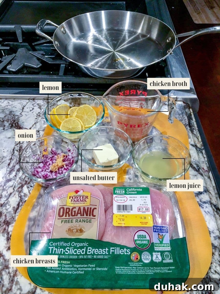 Cheesecake Factory Chicken Piccata Recipe: Copycat Instructions 4 Labeled ingredient image for chicken piccata recipe.