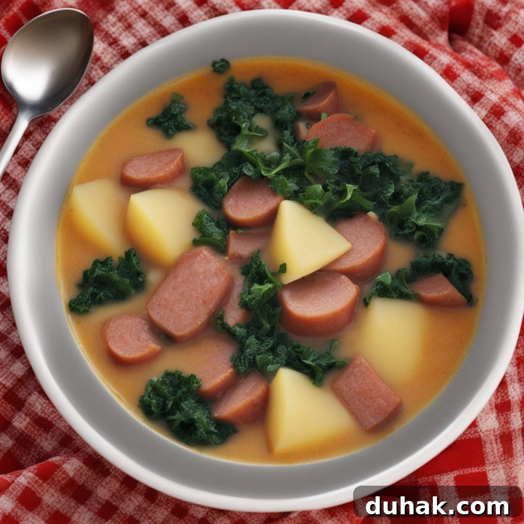 Hearty Polish Kielbasa and Potato Soup Recipe for Cozy Nights 2 Sliced kielbasa rounds in rich broth.