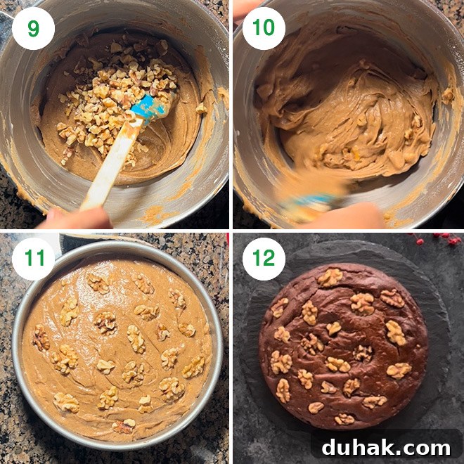 Vegan Date and Walnut Cake Recipe – Moist, No-Egg Dessert 6 step by step picture collage of making eggless date walnut cake