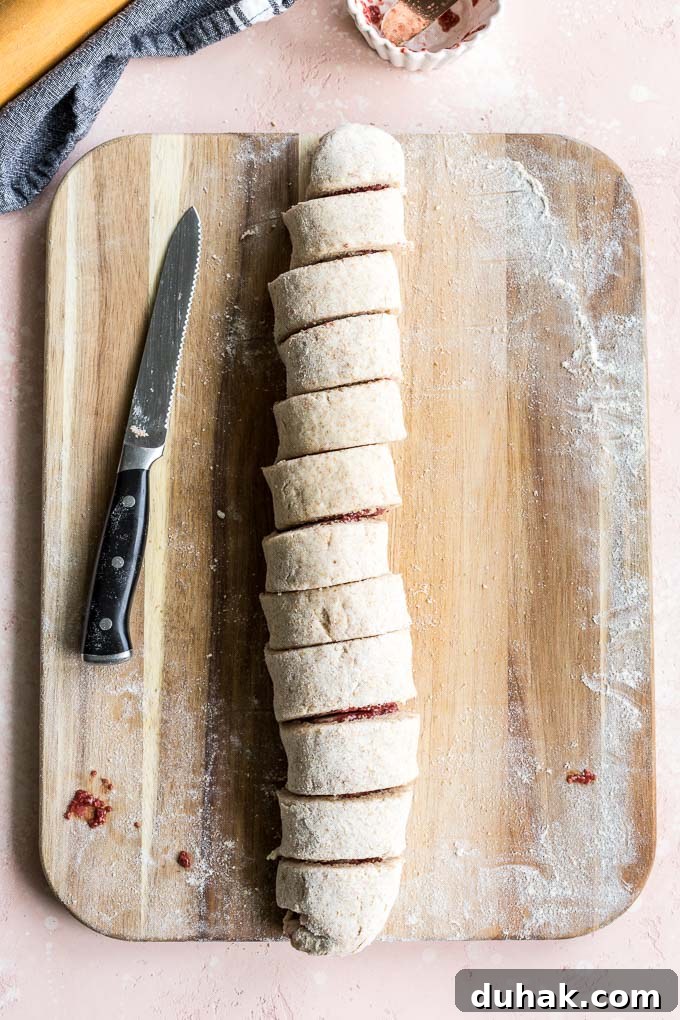 Biscuits rolled into a log and cut into 12 pieces.
