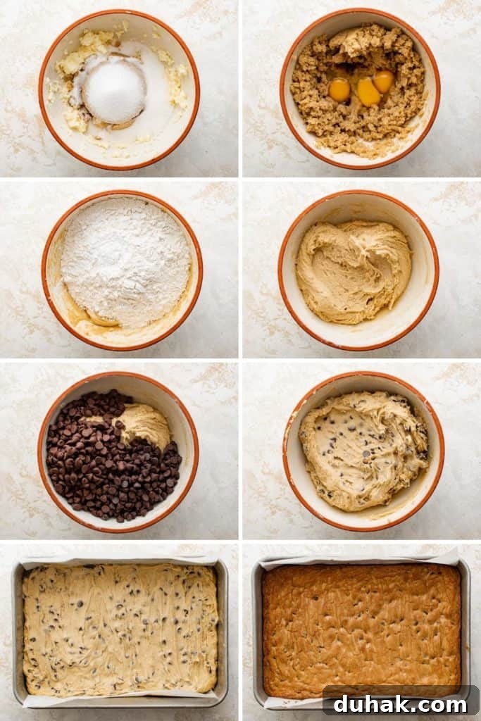 Congo Bars Recipe: Chewy Chocolate Brownie Squares 4 Collage showing how to make congo bars.