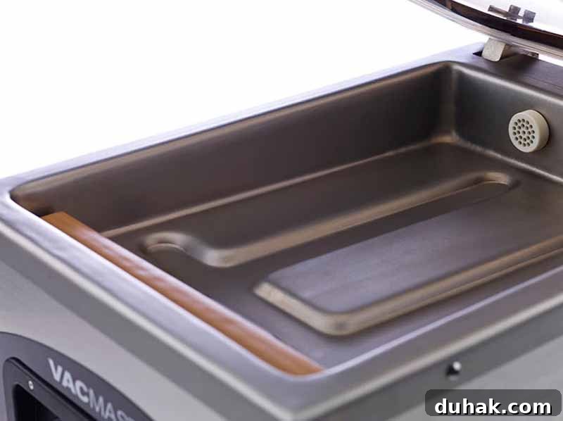 VacMaster 210 Chamber Vacuum Sealer — Powerful Commercial Performance 4 A close up of the chamber interior of the VacMaster VP210 Vacuum Sealer.