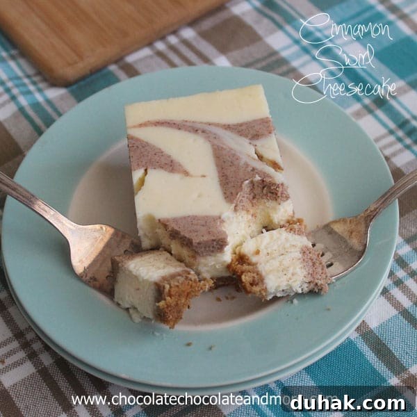 Cinnamon Swirl Cheesecake-A lighter cheesecake with the simple flavors of vanilla and cinnamon swirled together!