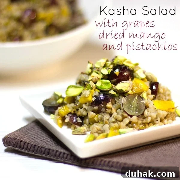 Kasha Salad with grapes mango and pistachio text