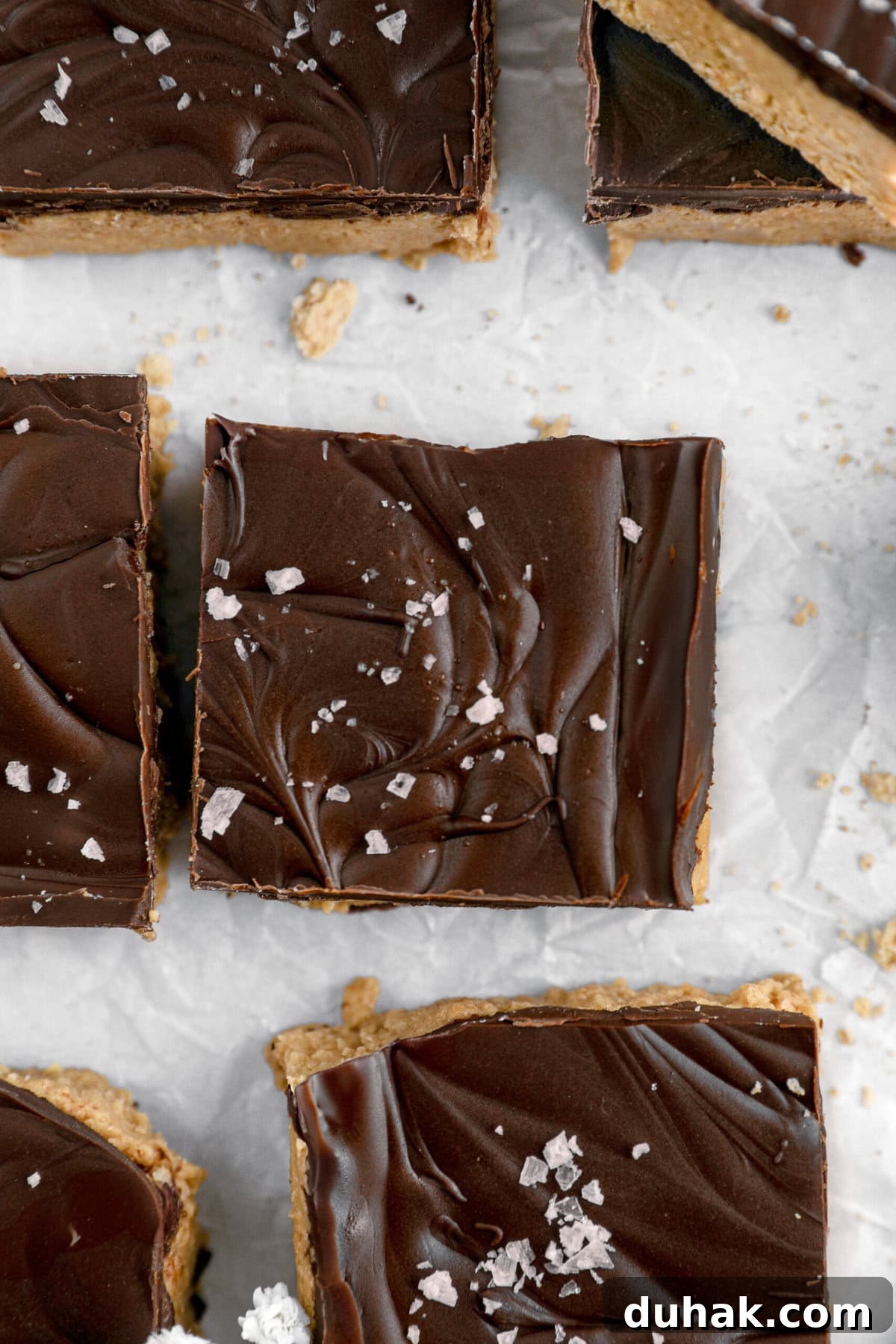 No-Bake Chocolate Peanut Butter Bars Recipe That Actually Sticks 5 overhead image of peanut butter bars.