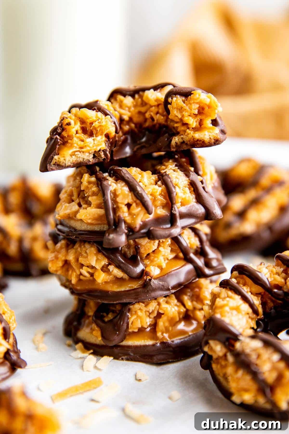 How to Make Samoas Cookies at Home — Girl Scout Copycat Recipe 10 a stack of homemade samoas.