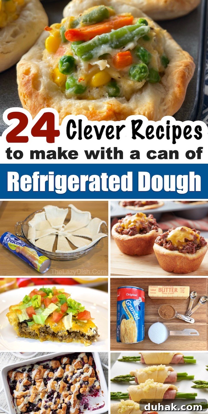 24 Creative Recipes You Can Make With Canned Refrigerated Dough 2 A collage of 24 clever recipes made with a can of refrigerated dough. A variety of easy recipes, from dinners and desserts to snacks and fun appetizers. A tube of refrigerated dough makes cooking and baking quick, easy and fun!