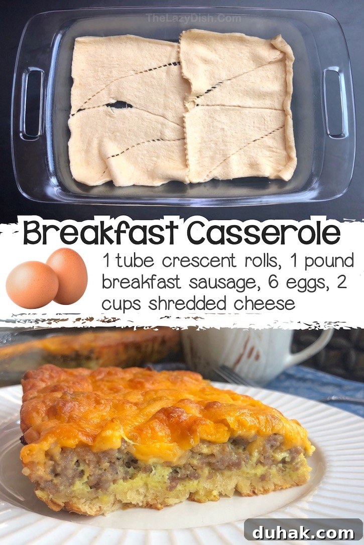 24 Creative Recipes You Can Make With Canned Refrigerated Dough 11 Breakfast casserole with a crescent dough base, cooked sausage, eggs, and shredded cheese.