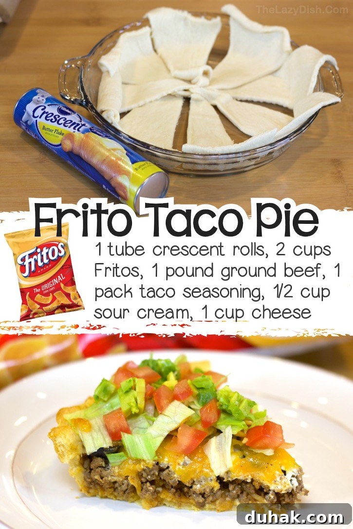 24 Creative Recipes You Can Make With Canned Refrigerated Dough 4 Frito Taco Pie in a pie dish with a crescent dough crust stuffed with taco-seasoned ground beef and cheese.