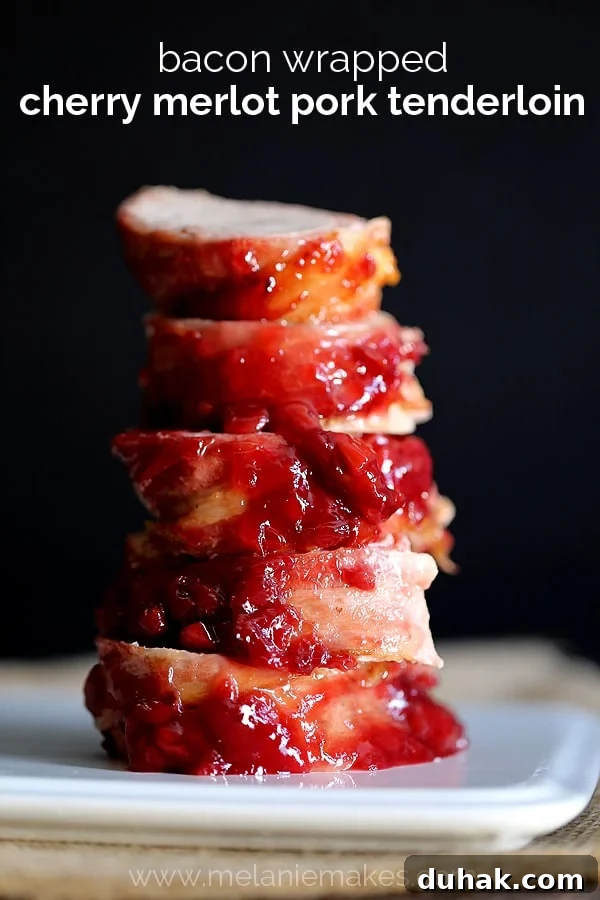 Bacon Wrapped Cherry Merlot Pork Tenderloin | Melanie Makes
