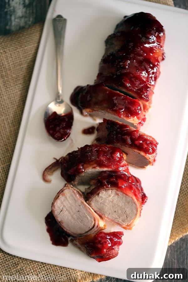 Bacon Wrapped Cherry Merlot Pork Tenderloin | Melanie Makes