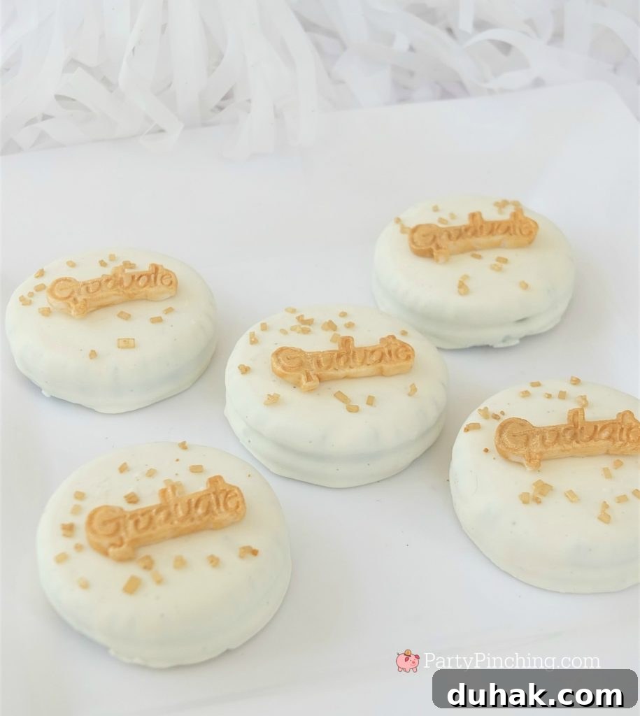 easy graduation Oreos,  DIY Glitter Gold & White Glam Graduation Party, best graduation party ideas for girls daughter, sweet grad party ideas, best graduation open house ideas