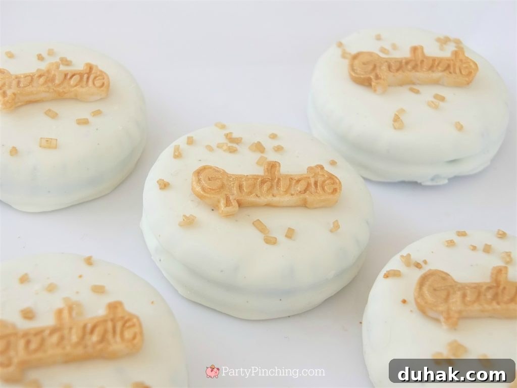 easy graduation Oreos,  DIY Glitter Gold & White Glam Graduation Party, best graduation party ideas for girls daughter, sweet grad party ideas, best graduation open house ideas